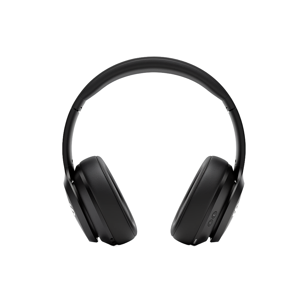 Black headset on white background