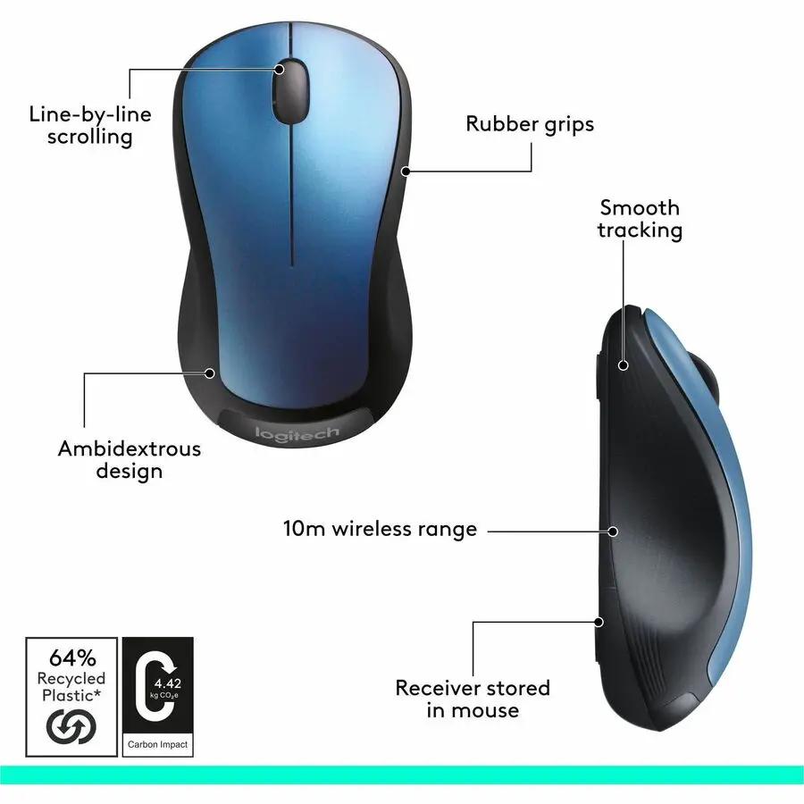 Logitech M310 Wireless Mouse, 2.4 GHz with USB Nano Receiver, 1000 DPI Optical Tracking, 18 Month Battery, Ambidextrous, Compatible with PC, Mac, Laptop, Chromebook (Peacock Blue)