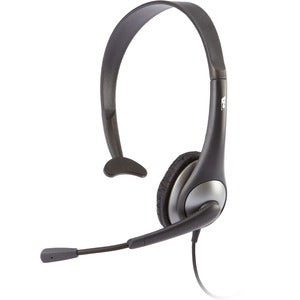 Black headset with microphone on a white background