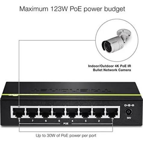 TRENDnet GREENnet TPE-TG80G 8-Port Gigabit PoE+ Switch, black metal enclosure