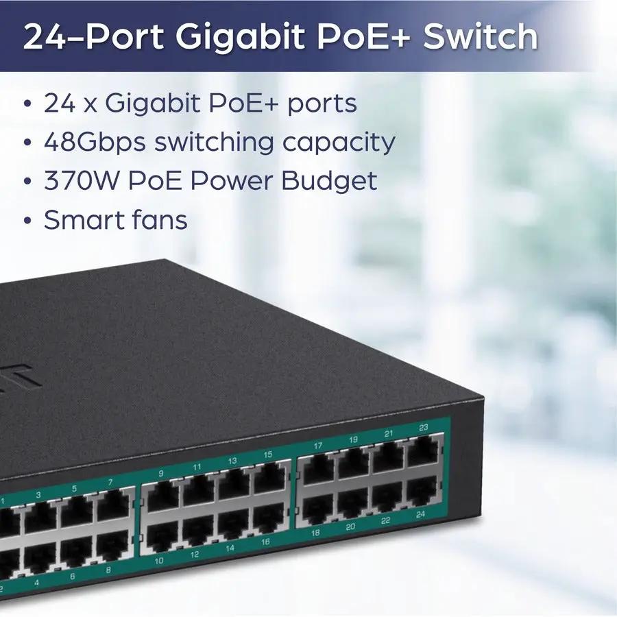 TRENDnet TPE-TG240G 24-Port Gigabit PoE+ Switch, black metal rackmount network switch