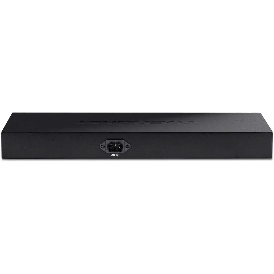 TRENDnet TPE-TG240G 24-Port Gigabit PoE+ Switch in black metal rack-mount enclosure