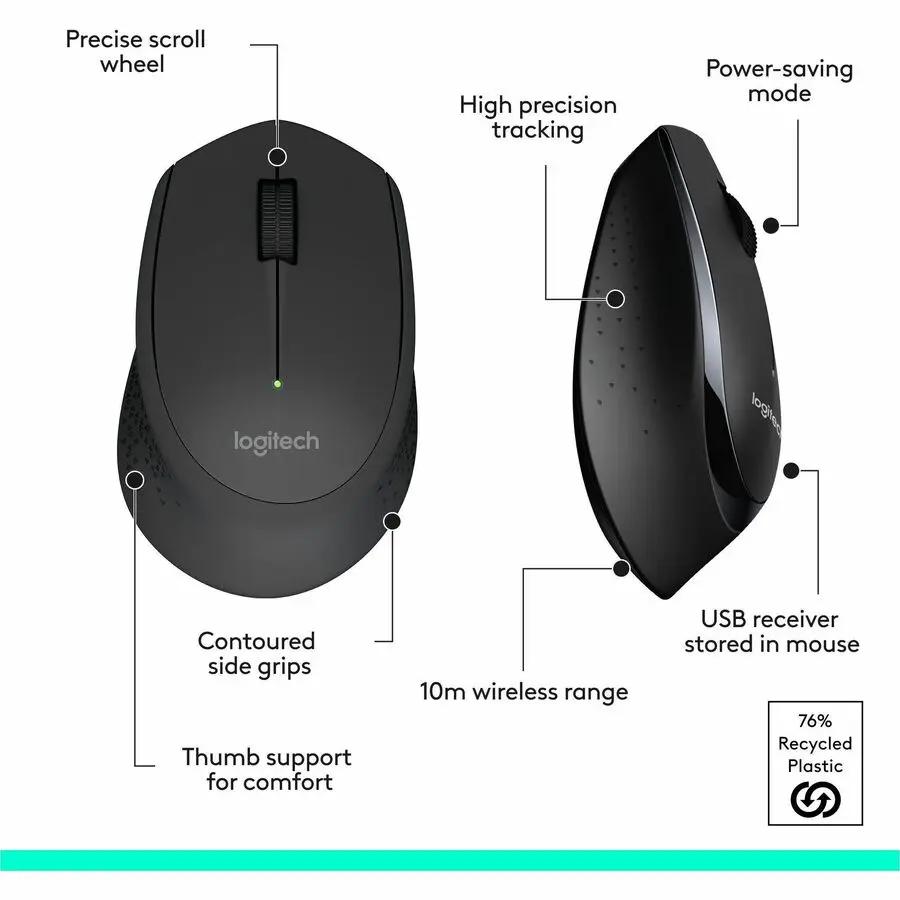 Logitech MK345 Wireless Keyboard and Mouse Combo - Full-Sized Keyboard with Palm Rest, Comfortable Right-Handed Wireless Mouse, 2.4 GHz Wireless USB Receiver