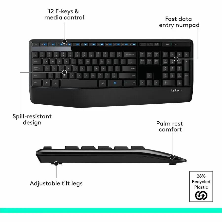 Logitech MK345 Wireless Keyboard and Mouse Combo - Full-Sized Keyboard with Palm Rest, Comfortable Right-Handed Wireless Mouse, 2.4 GHz Wireless USB Receiver