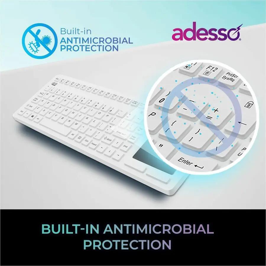 Adesso AKB-270UW Antimicrobial Waterproof TouchPad Keyboard with CoPilot AI Hotkey