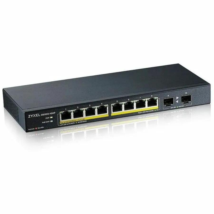 ZYXEL GS1100-10HP 8-Port PoE+ Switch with 2 SFP uplinks, 130W PoE budget, black