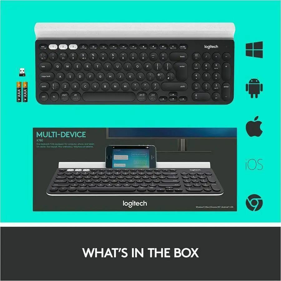Logitech K780 Multi-Device Wireless Keyboard for Windows, Wireless 2.4GHz, Bluetooth, Smartphone and Tablet Cradle