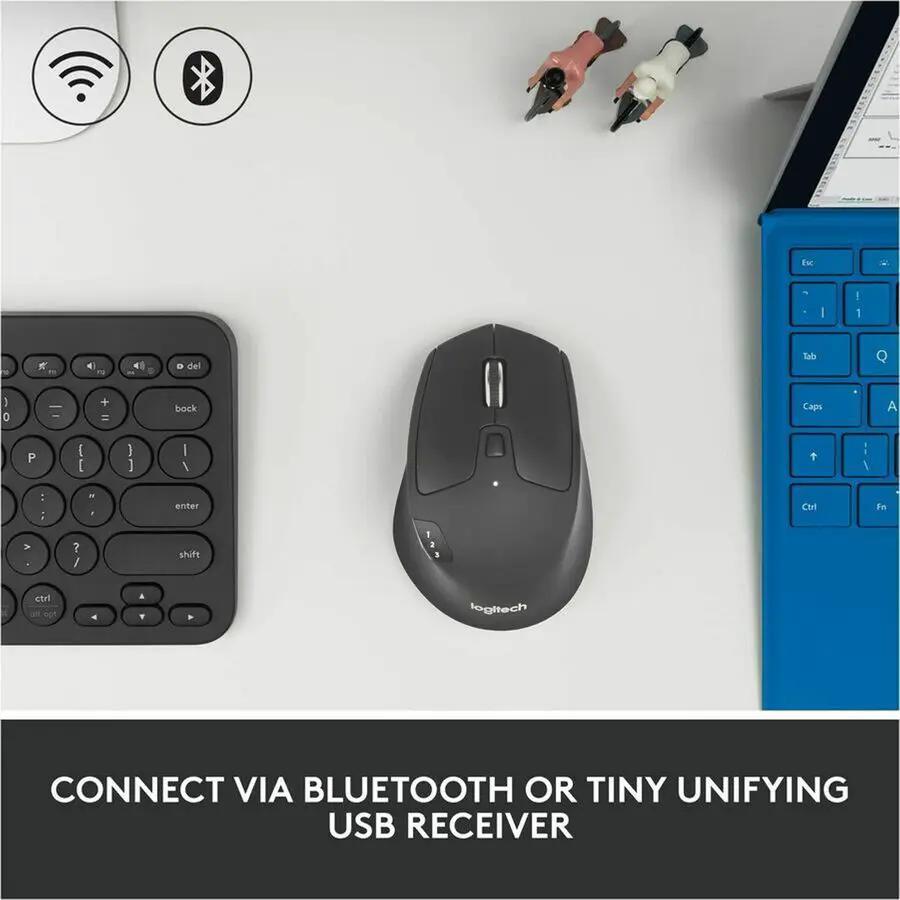 Logitech M720 Triathlon Multi-Device Wireless Mouse, Bluetooth, USB Unifying Receiver, 1000 DPI, 8 Buttons, Black