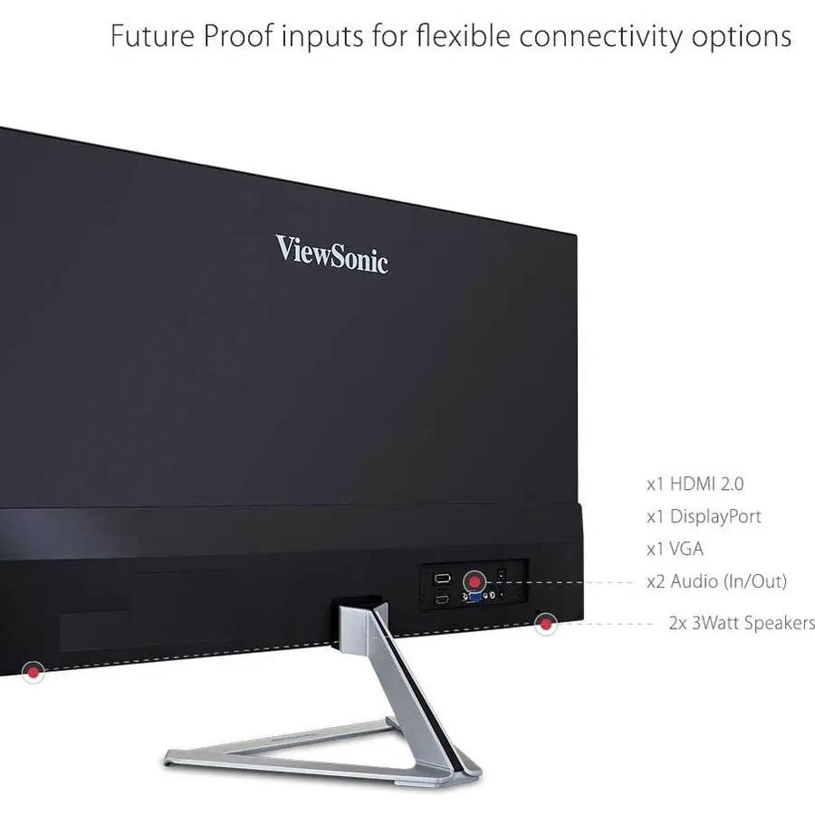 ViewSonic VX2476 24-inch IPS monitor back view with silver stand, HDMI 2.0, DisplayPort, VGA, audio I/O