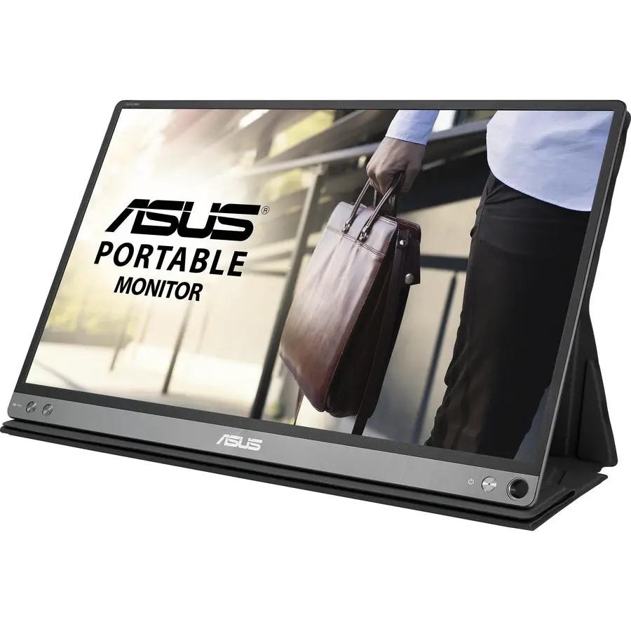 ASUS ZenScreen MB16AC 16-inch portable monitor on a stand, dark gray with metal bezel, 1080p FHD