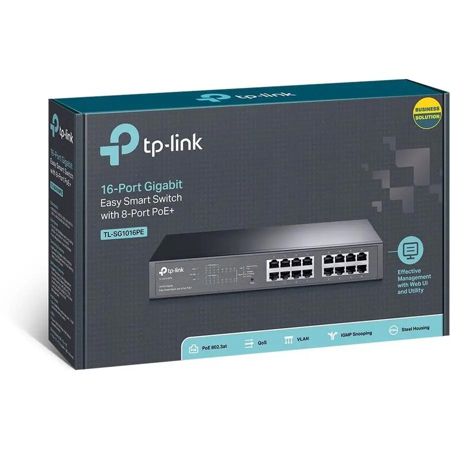 TP-Link TL-SG1016PE 16-Port PoE+ Switch box with blue packaging