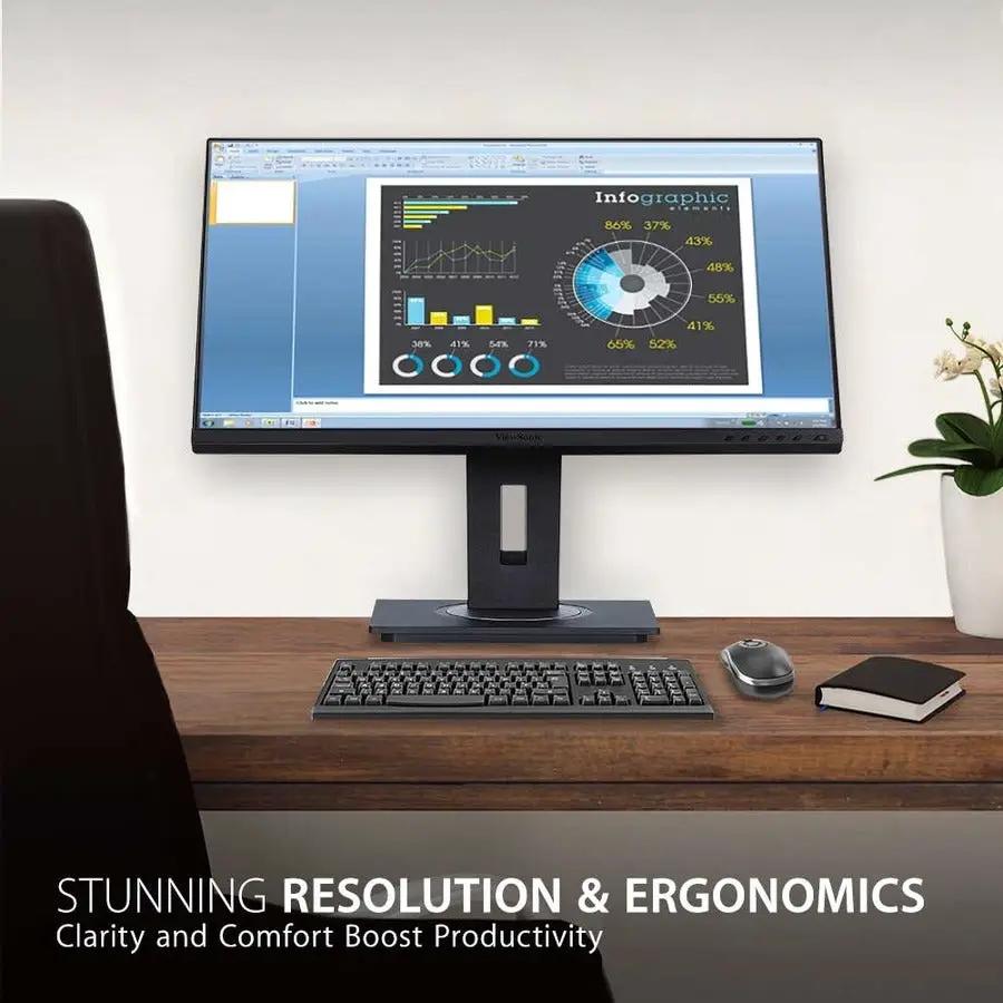 ViewSonic VG2455-2K 24-inch IPS monitor on a wooden desk with keyboard and mouse