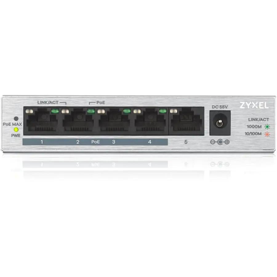 Zyxel GS1005HP 5-Port Gigabit PoE+ Unmanaged Switch in a metal enclosure