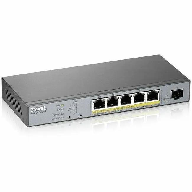 Zyxel Nebula GS1350 5-Port Gigabit PoE Switch with SFP uplink in gray metal enclosure