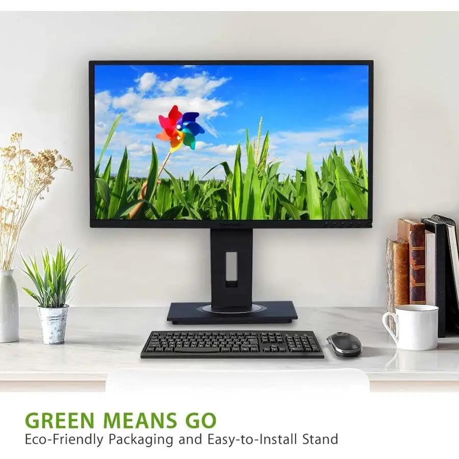 ViewSonic VG2448-PF 24-inch IPS monitor on black stand with keyboard and mouse