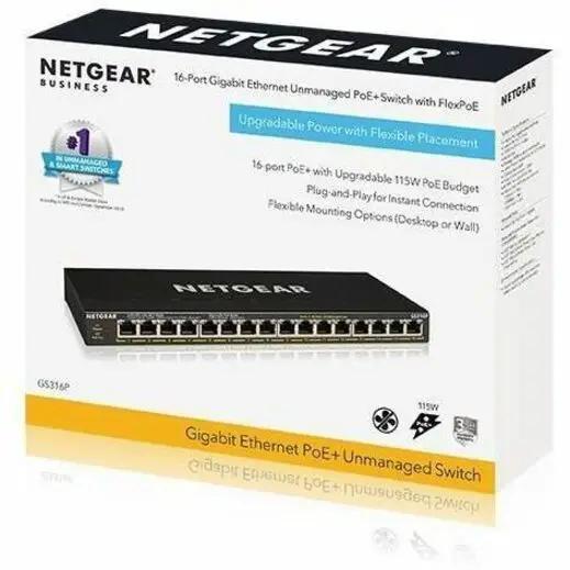NETGEAR GS316P 16-Port Gigabit PoE Unmanaged Switch, black