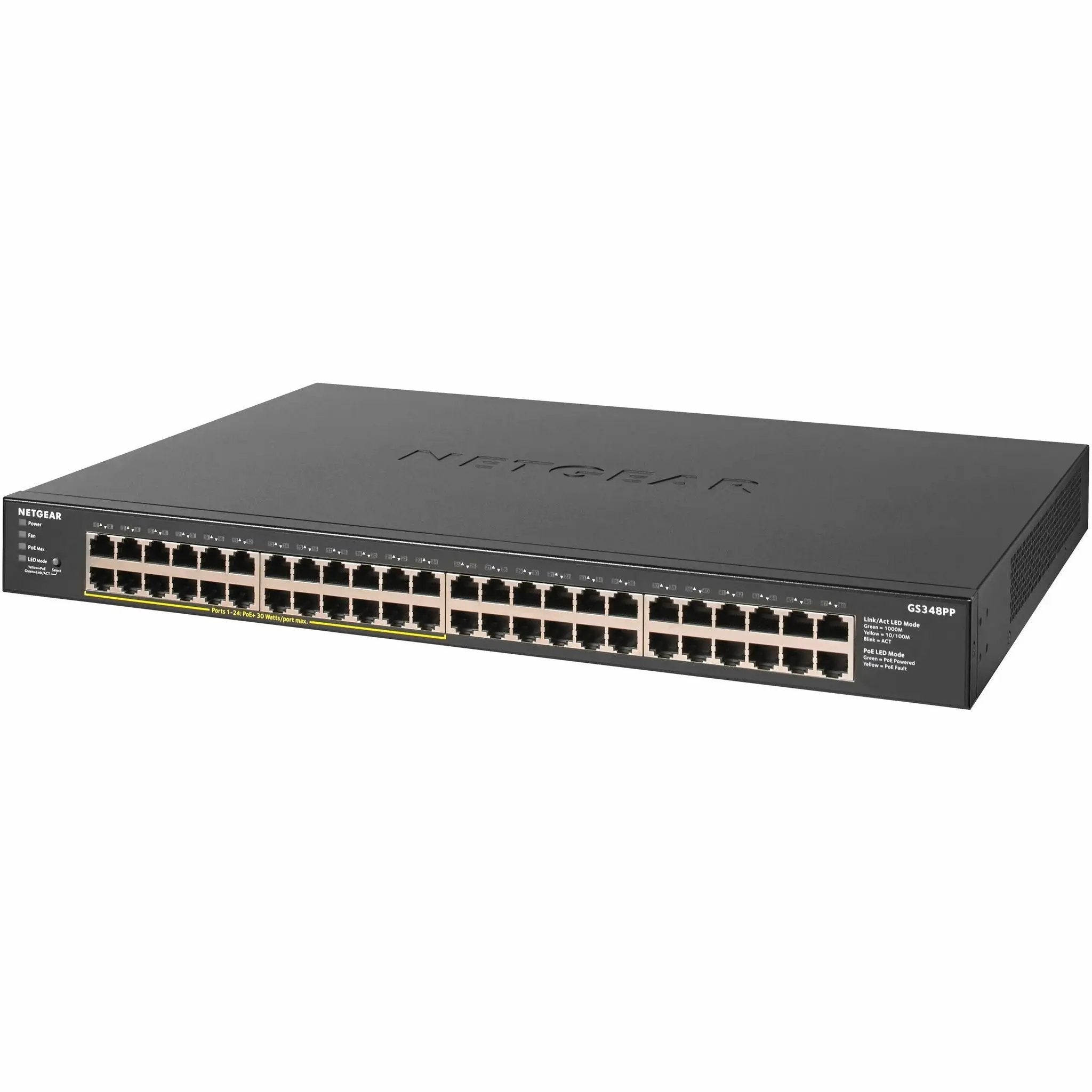 NETGEAR ProSAFE GS348PP 48-port Gigabit PoE+ unmanaged switch in black