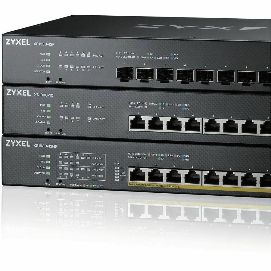ZYXEL Nebula XS1930 8-Port SFP+ Managed Switch; three-unit stack with two 10G SFP+ uplinks