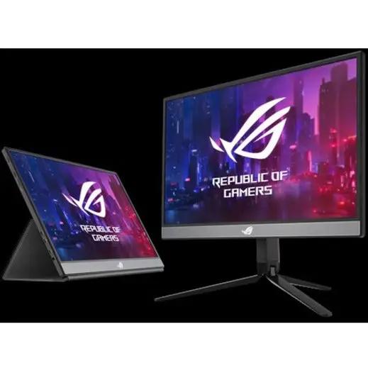 ASUS ROG Strix XG17AHP 17-inch portable gaming monitor; two units shown on black background