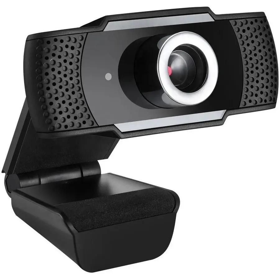 Adesso CyberTrack H4 webcam, 1080P USB, manual focus, mounted on tripod stand.