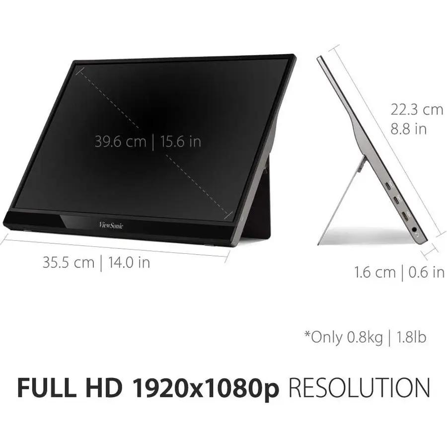 ViewSonic VG1655 15.6-inch portable monitor with IPS, Full HD, built-in stand and smart cover, black