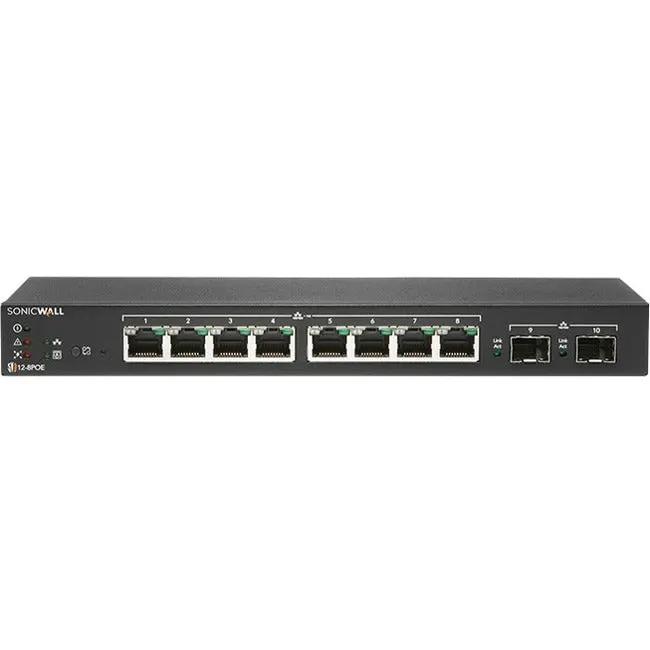 SonicWall SWS12 12-Port Gigabit PoE Managed Switch black compact chassis