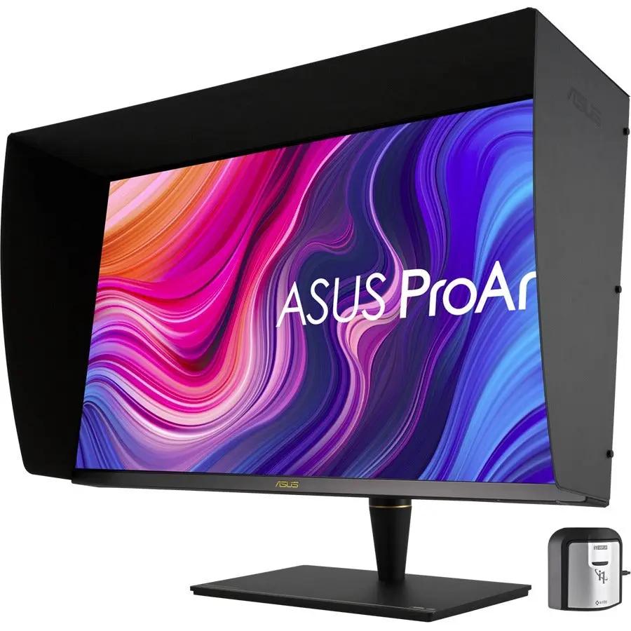 ASUS ProArt PA32UCX-PK 32-inch 4K UHD IPS Mini LED monitor on black stand with power adapter