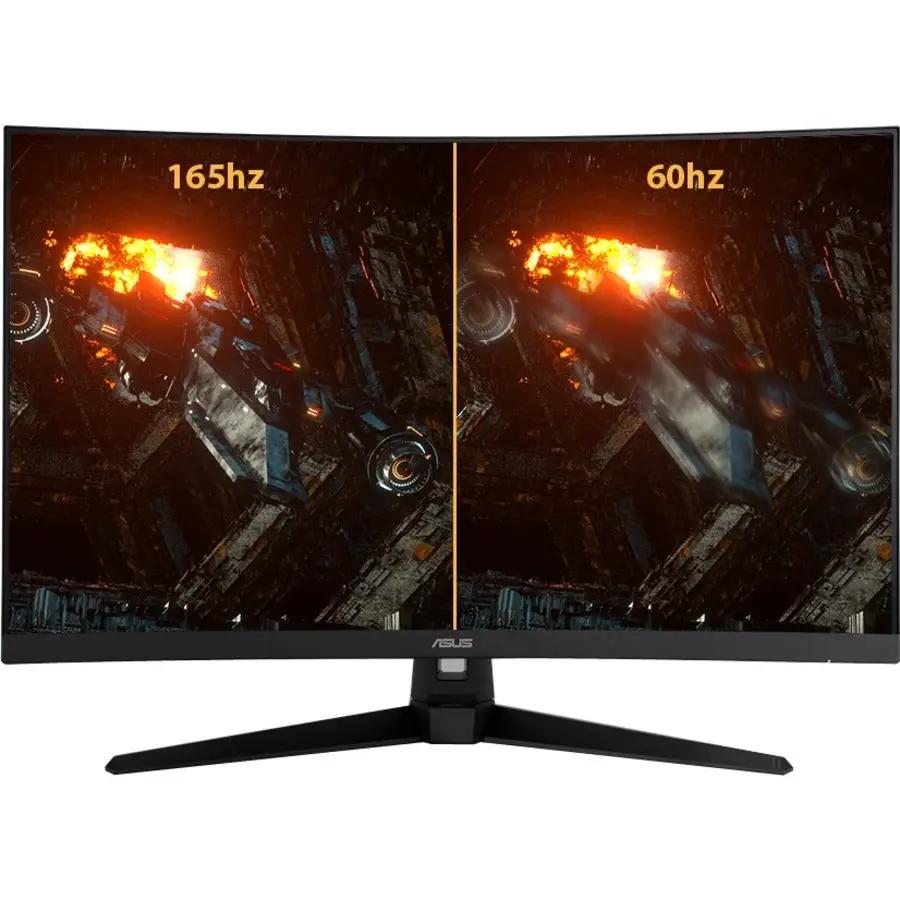 ASUS TUF VG32VQ1B 32-inch curved gaming monitor, black, 165Hz vs 60Hz split-screen demo