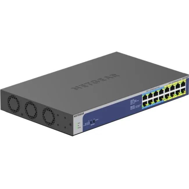 NETGEAR ProSAFE GS516UP 16-Port Gigabit PoE+ Unmanaged Switch with blue front panel
