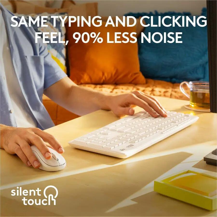 Logitech MK295 Silent Wireless Mouse & Keyboard Combo with SilentTouch Technology, Full Numpad, Off-white