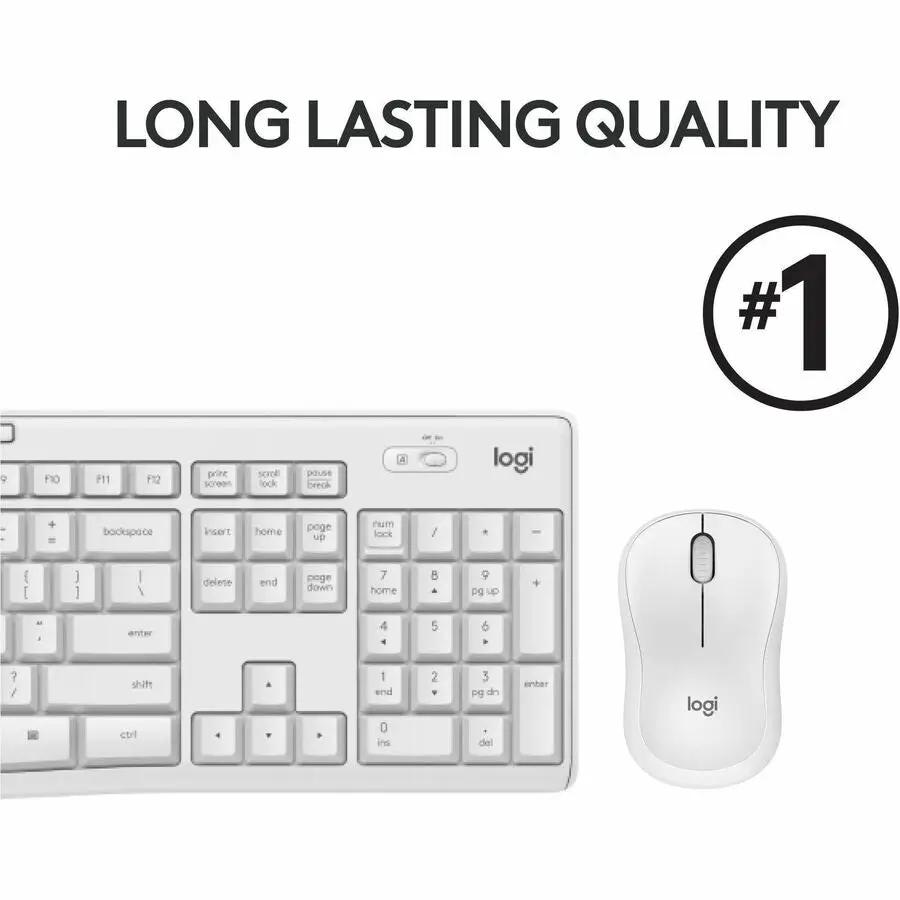 Logitech MK295 Silent Wireless Mouse & Keyboard Combo with SilentTouch Technology, Full Numpad, Off-white