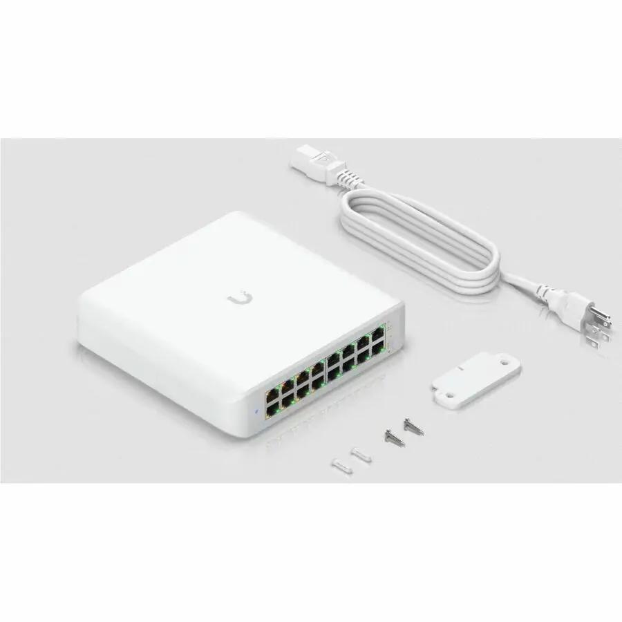 Ubiquiti UniFi USW-Lite-16-PoE 16-port Gigabit PoE switch with power cable and mounting kit