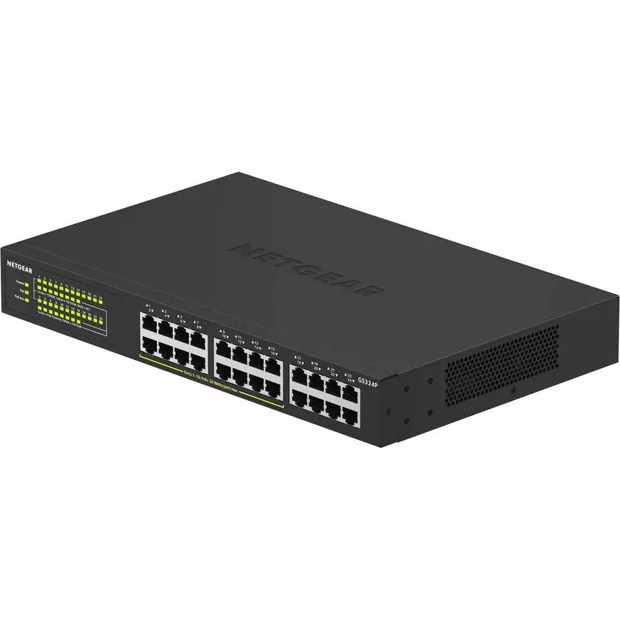 NETGEAR GS324 24-Port Gigabit Unmanaged Switch, black, on white background