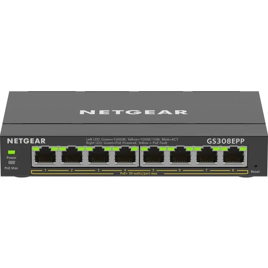NETGEAR GS308P 8-Port PoE+ Smart Managed Switch, black metal enclosure