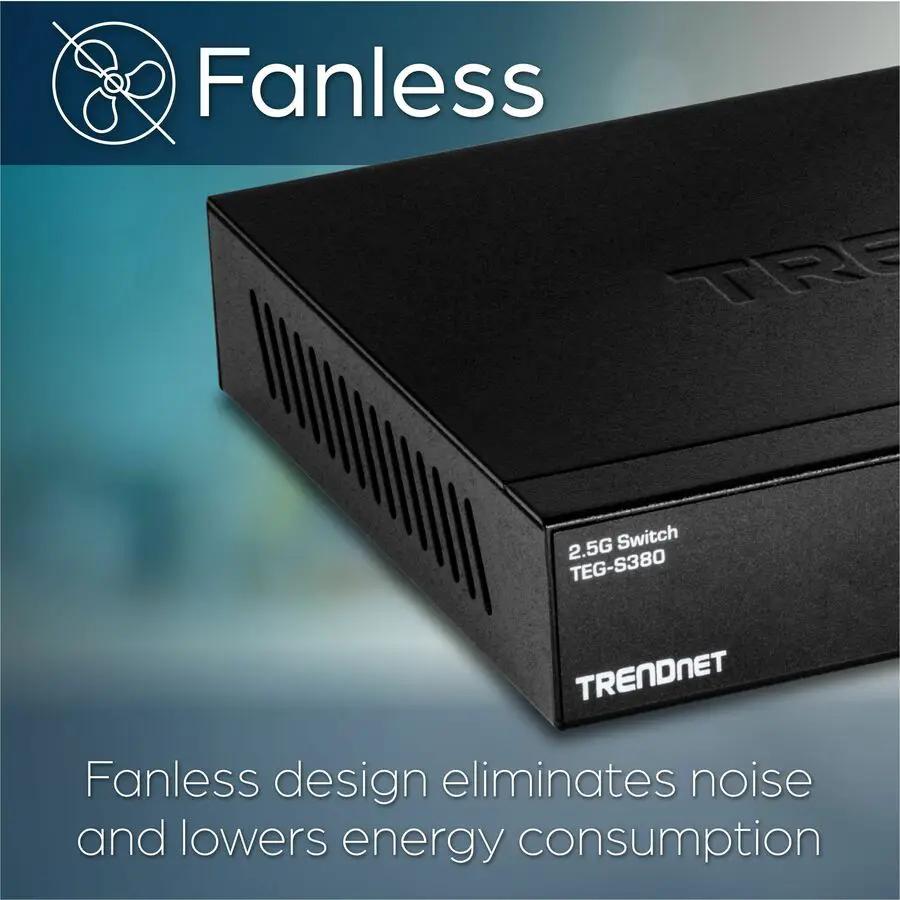 TRENDnet TEG-S380 8-port 2.5G unmanaged switch, black fanless unit.