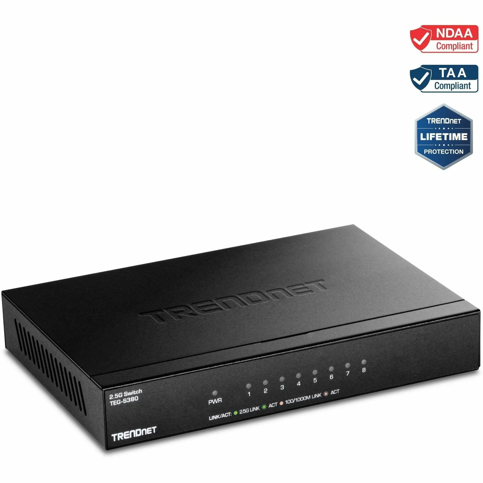 TRENDnet TEG-S380 8-Port 2.5G unmanaged switch, black.