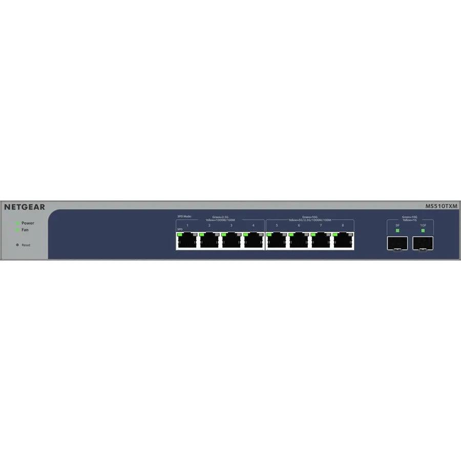 NETGEAR ProSAFE MS510TXM 8-Port Gigabit PoE SFP+ managed switch front panel with LEDs