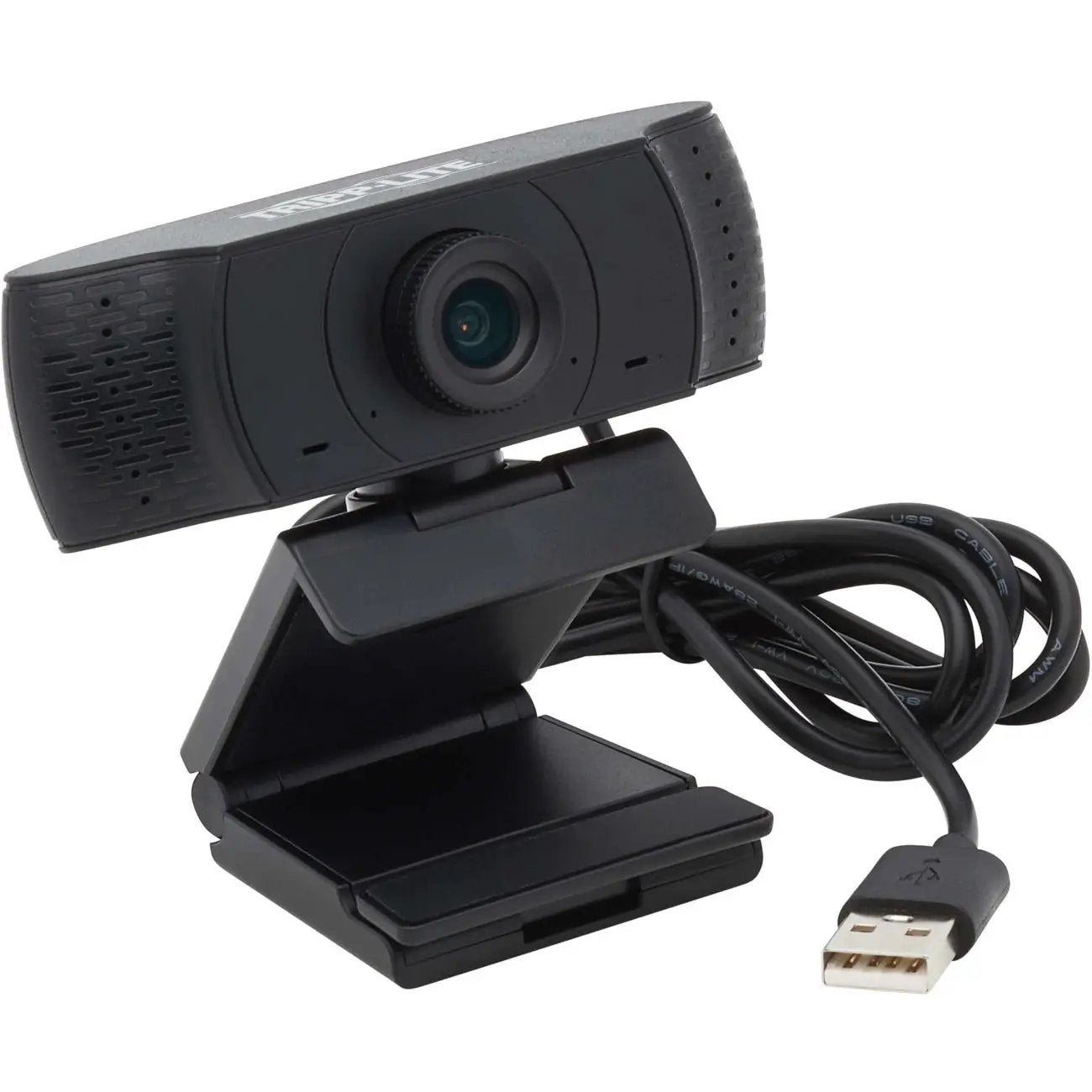 USB webcam with microphone, black, on adjustable stand with USB-A cable