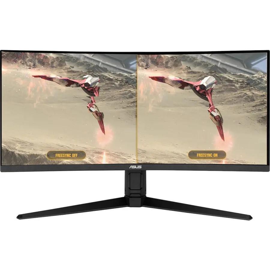 ASUS TUF Gaming VG34VQL1B 34-inch WQHD curved gaming monitor on a black stand