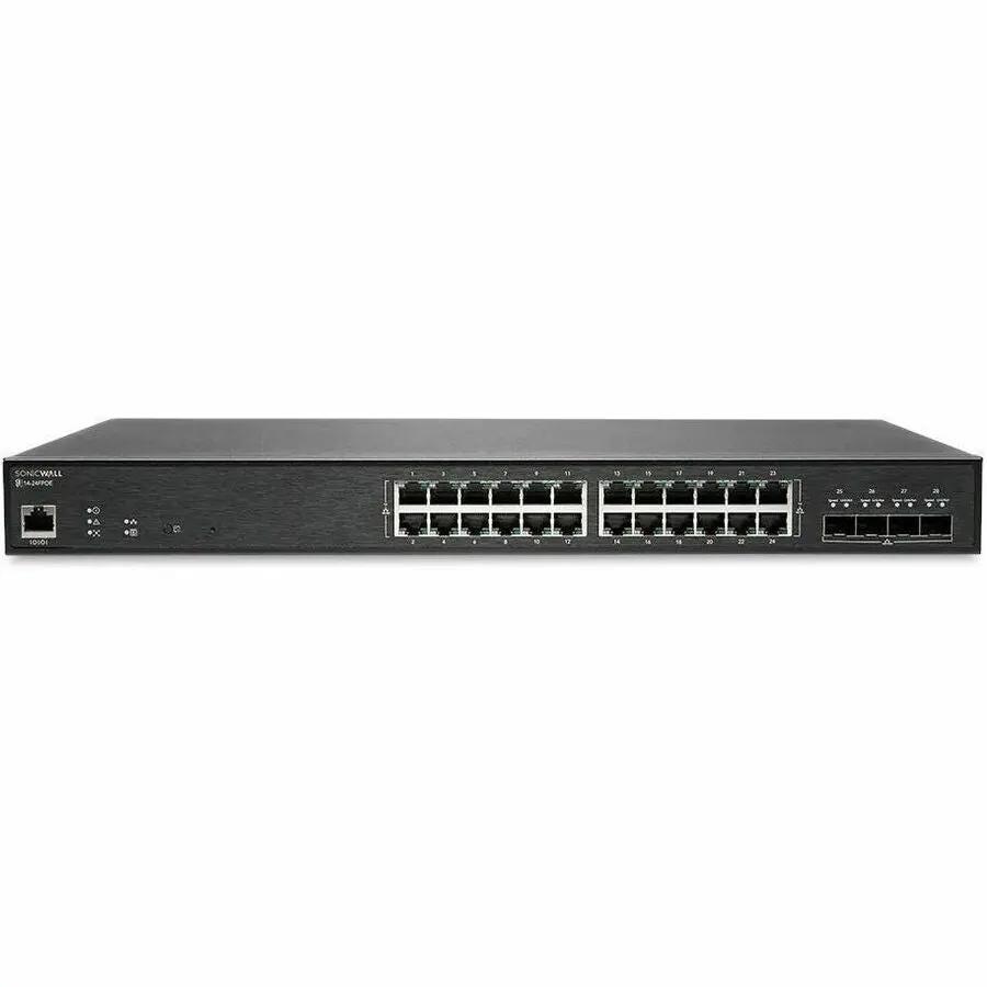 SonicWall SWS14 24-Port Gigabit PoE Managed Switch, black metal chassis