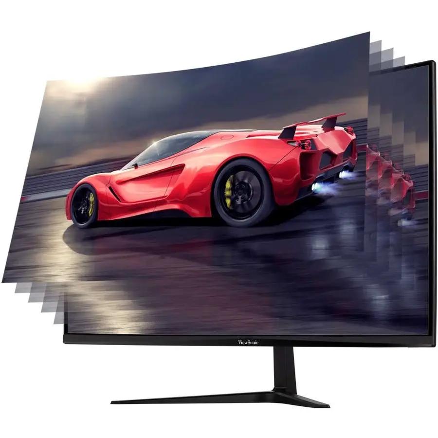 ViewSonic OMNI VX2718 MHD 27-inch curved gaming monitor displaying a red sports car