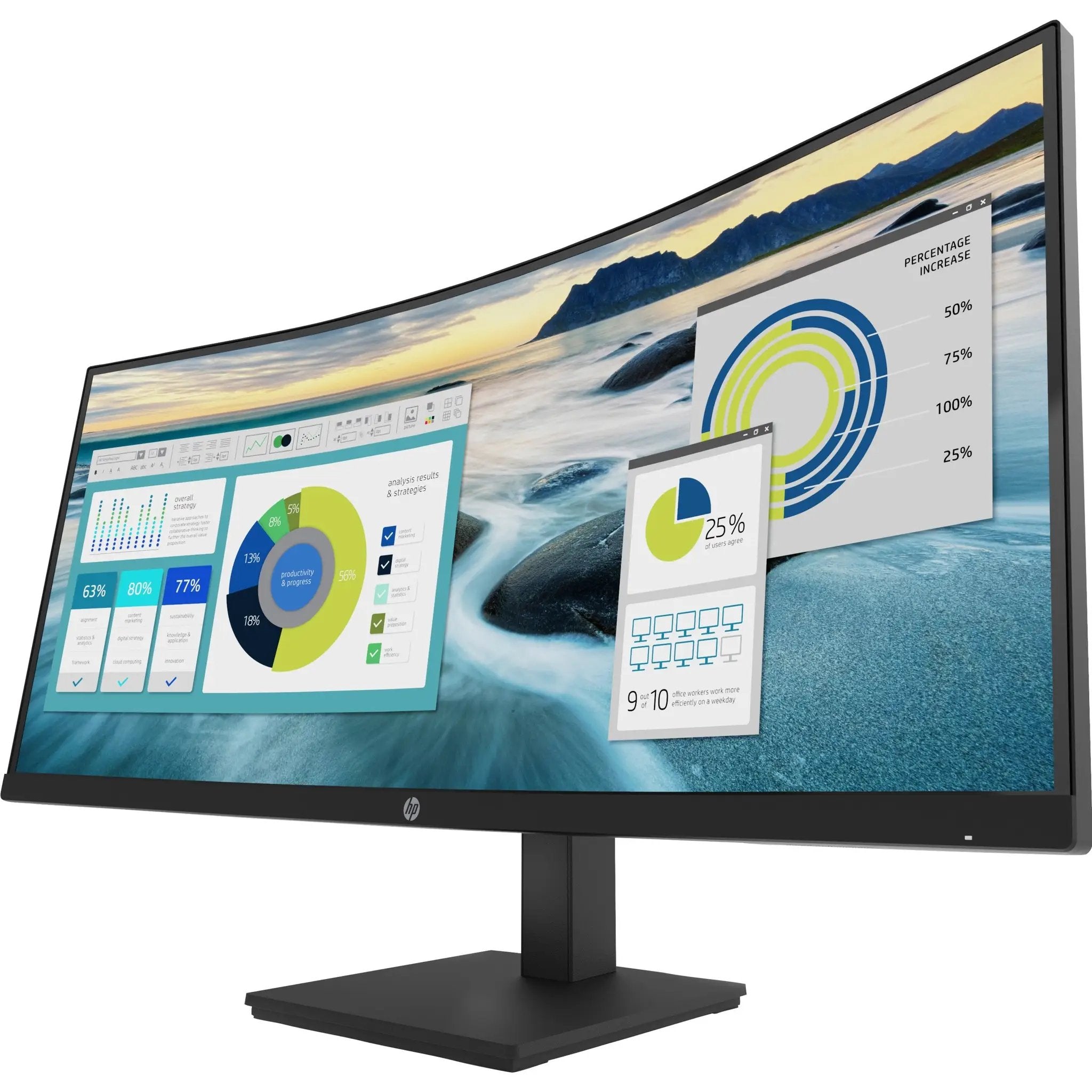 HP P34HC G4 34-inch WQHD curved monitor on black stand