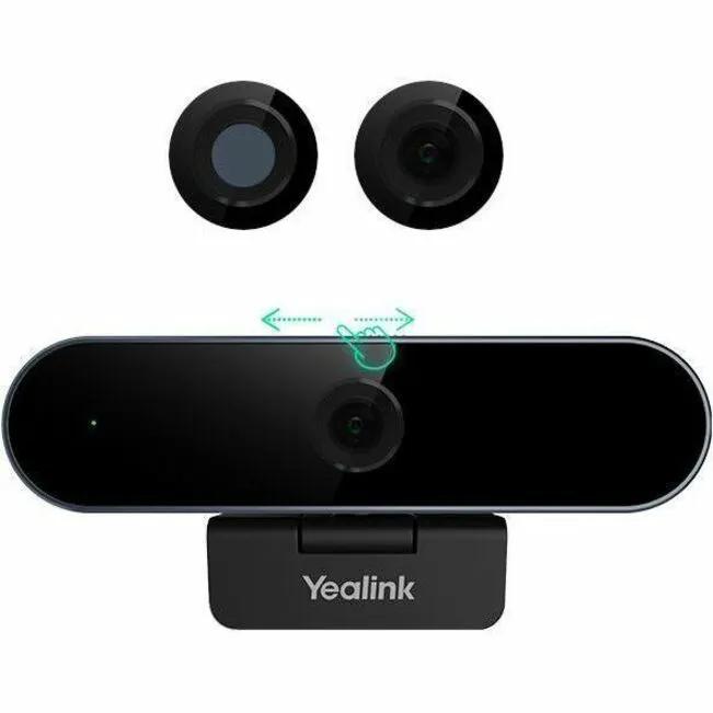 Yealink UVC20 USB webcam with two circular lens attachments on a black stand