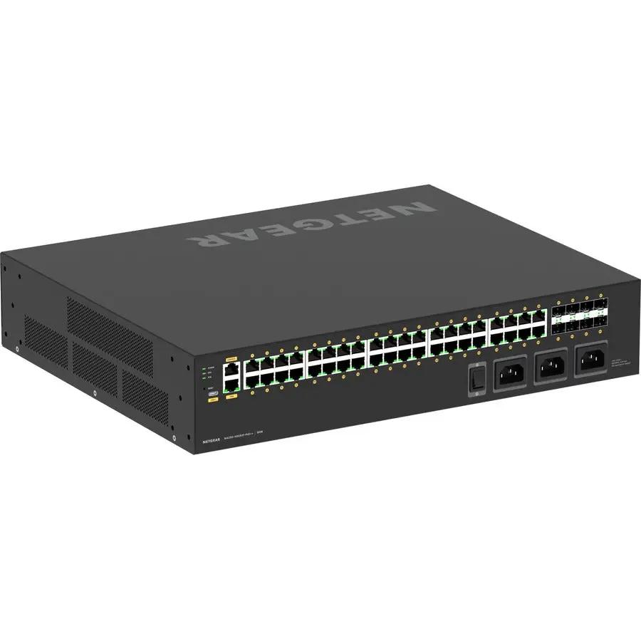 NETGEAR AVLine M4250-40G8XF 8-Port SFP+ PoE++ managed switch, black rack-mount network switch.