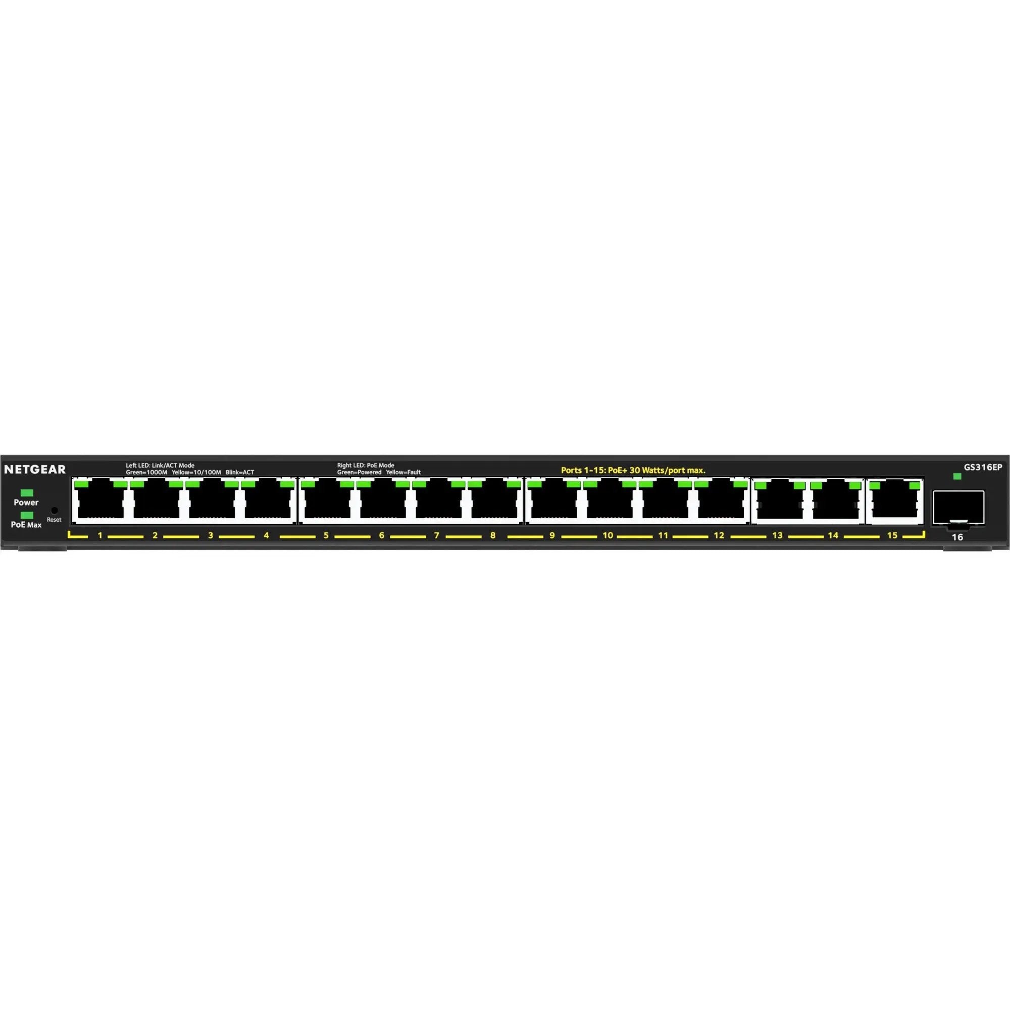 NETGEAR GS316EP 16-port Gigabit PoE+ switch with up to 30W per port