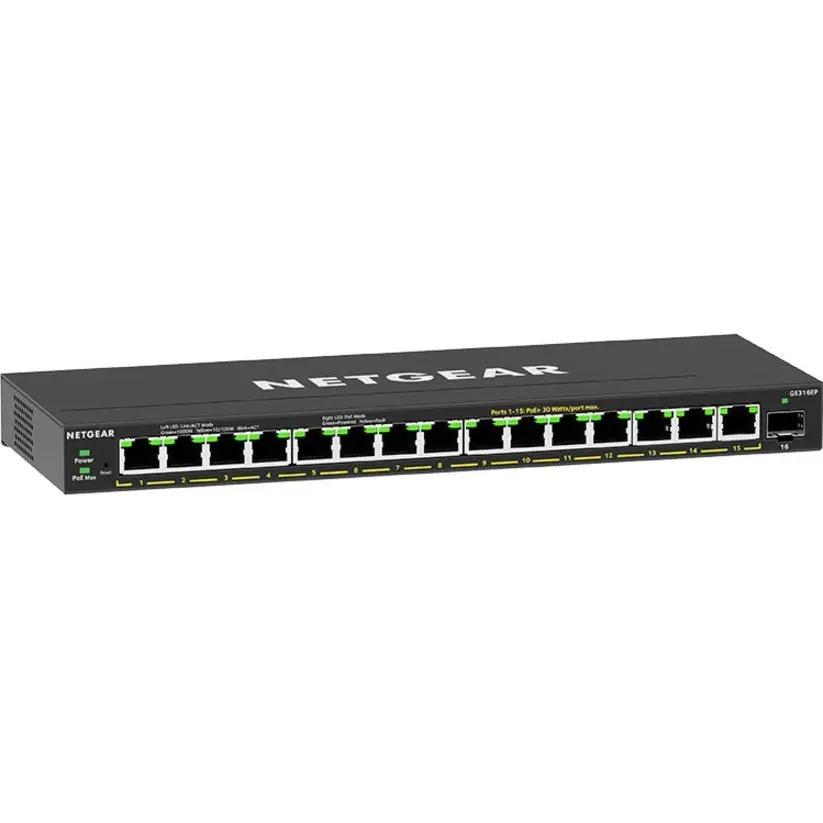 NETGEAR Plus GS316EP 16-Port Gigabit PoE+ Switch, black metal chassis