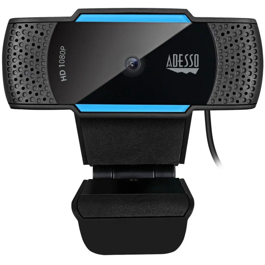 Cybertrack H5 webcam by Adesso, 1080p autofocus desktop camera with blue accents.
