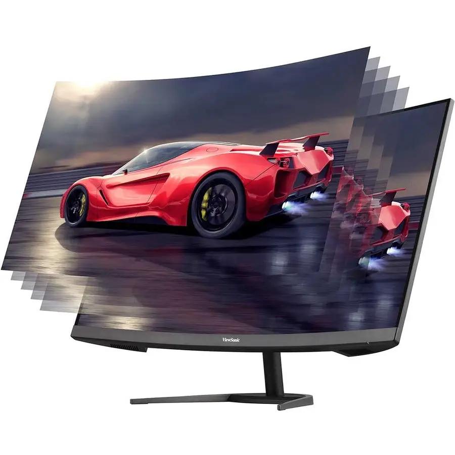 ViewSonic OMNI VX2718 MHD 27-inch curved gaming monitor in black, displaying a red sports car on screen