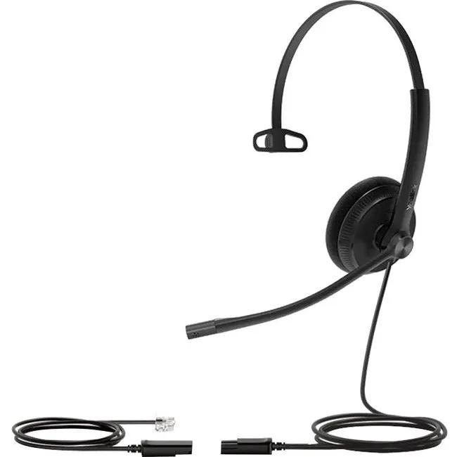 Yealink YHS34 Lite Mono headset, black over-ear with boom mic and cables