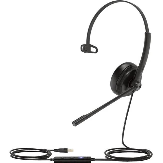 Yealink UH34 Mono UC USB headset with boom mic, black, single-ear, inline control.